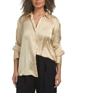TAMARA H Almond Solid With Gold Tone Rim Button Top